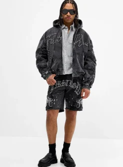 Stud and paint splatter faded short