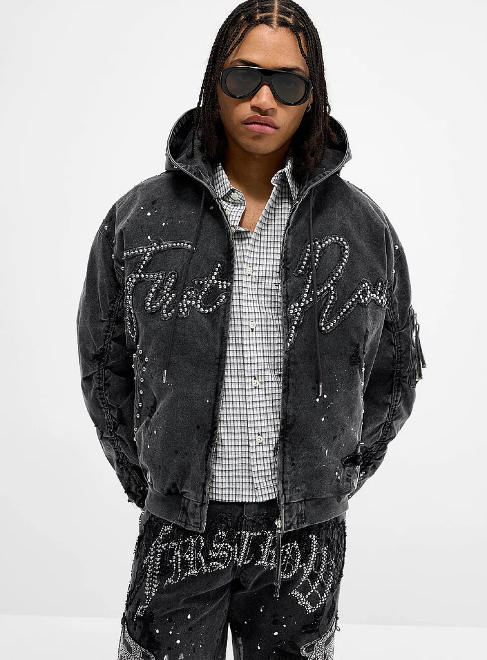 Stud and paint splatter faded jacket