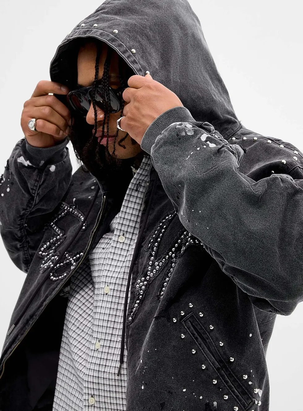 Stud and paint splatter faded jacket