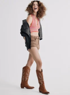 Studded faux-suede mini short