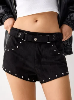 Studded faux-suede mini short