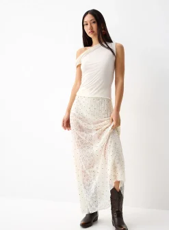 Studded lace maxi skirt