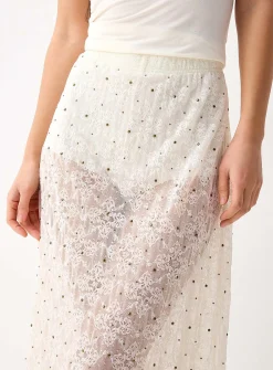 Studded lace maxi skirt