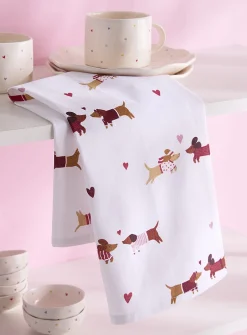 Stylized dachshunds tea towel