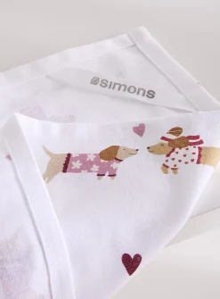 Stylized dachshunds tea towel