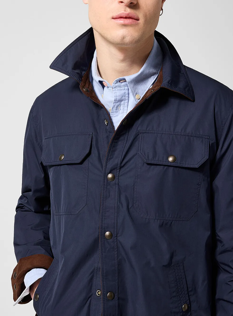 Suede and nylon reversible jacket