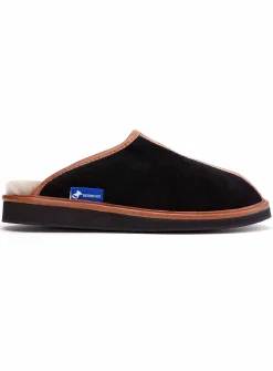 Suede and reversed sheepskin mule slippers