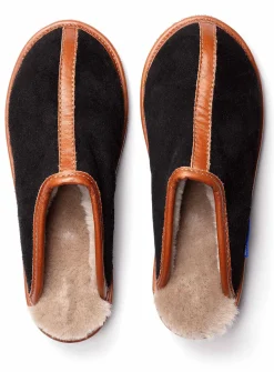 Suede and reversed sheepskin mule slippers