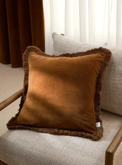 Sumptuous velvet fringed removable-cover cushion