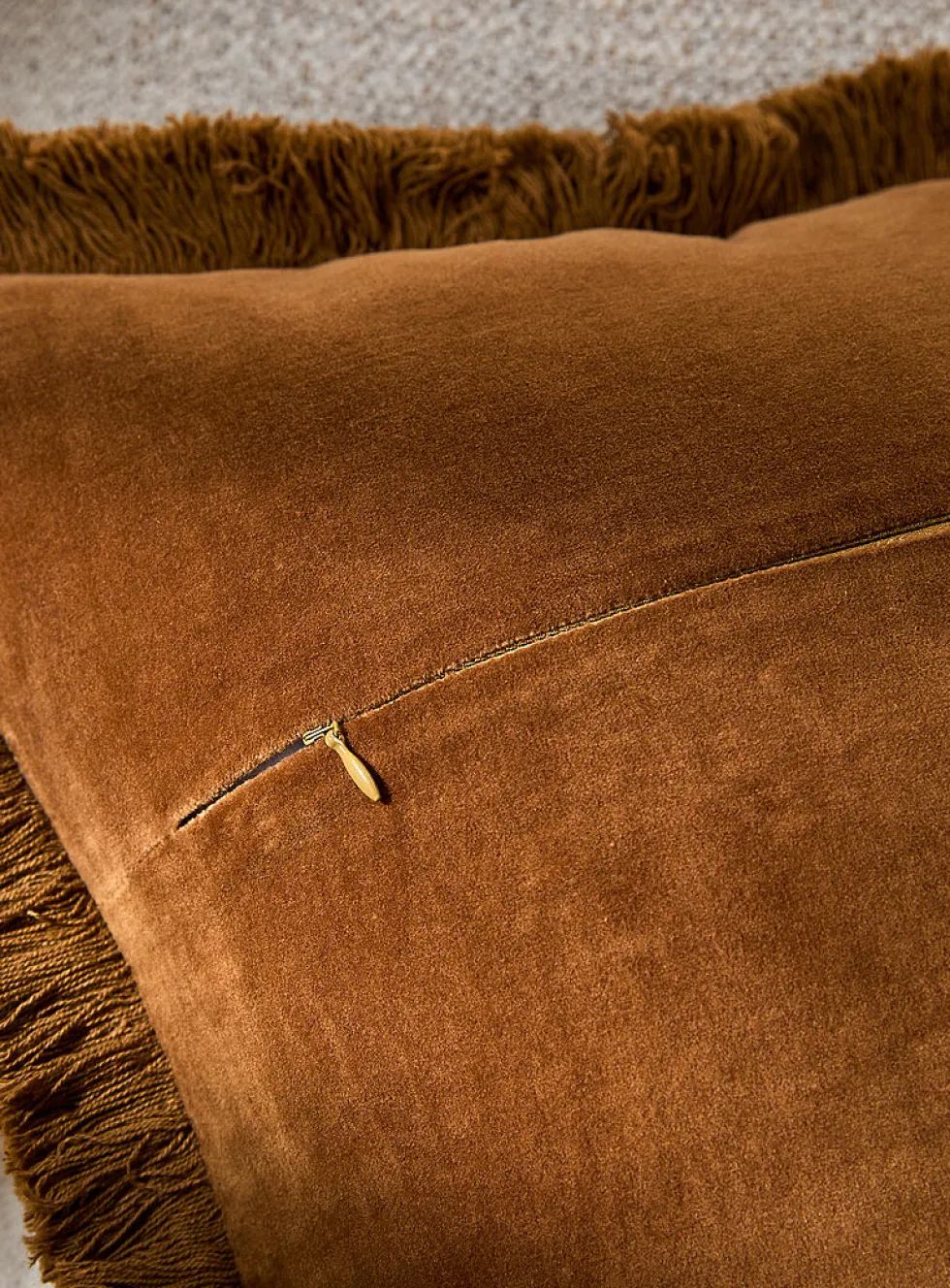 Sumptuous velvet fringed removable-cover cushion