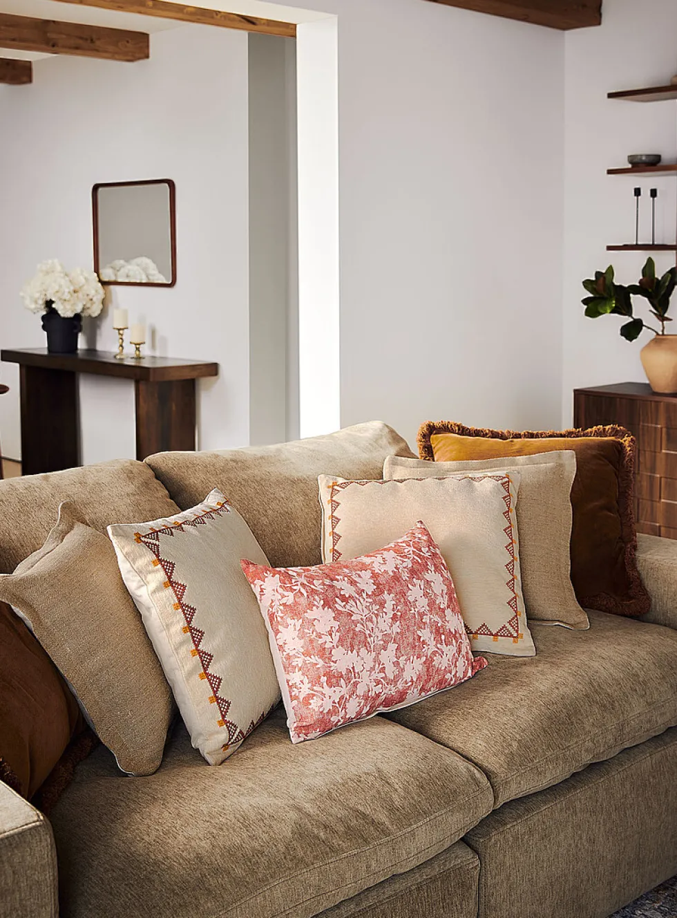 Sumptuous velvet fringed removable-cover cushion