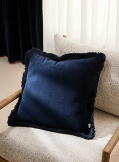 Sumptuous velvet fringed removable-cover cushion