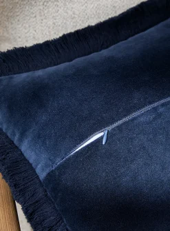 Sumptuous velvet fringed removable-cover cushion