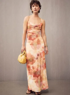 Sunset flowers micro-mesh dress