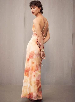 Sunset flowers micro-mesh dress