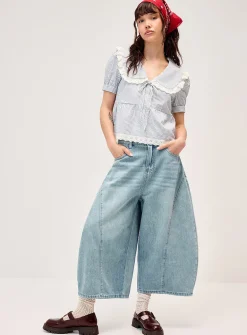 Supple denim barrel jean