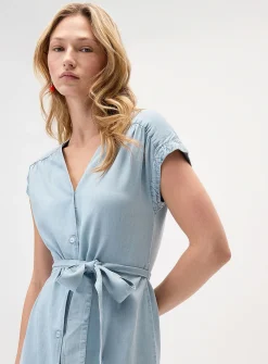 Supple faux-denim cap-sleeved dress