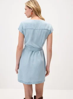 Supple faux-denim cap-sleeved dress