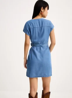 Supple faux-denim cap-sleeved dress