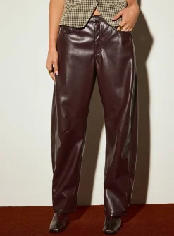 Supple faux-leather topstitched barrel-leg pant