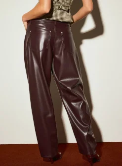Supple faux-leather topstitched barrel-leg pant