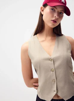Supple viscose-linen blend vest