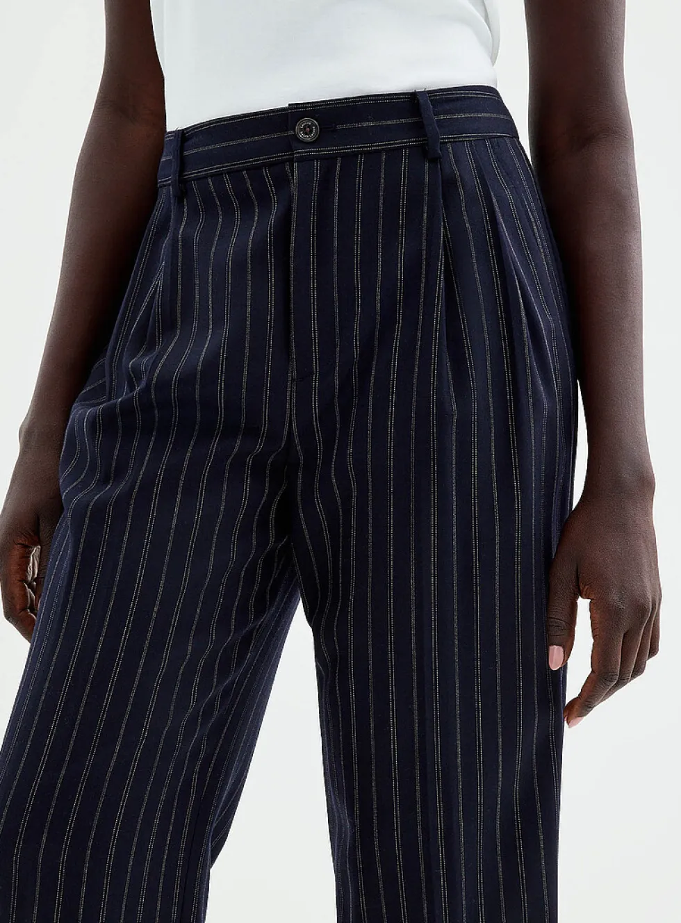 Supple wool pinstripe pant
