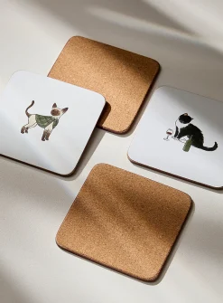 Sweet cat and dog life laminated cork coasters