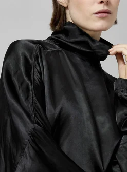 Tabard satiny mock-neck blouse