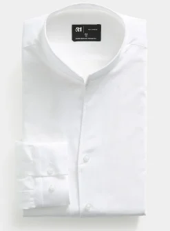 Tab-collar satiny twill shirt