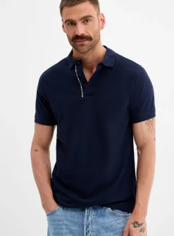 Tartan-trim piqué polo