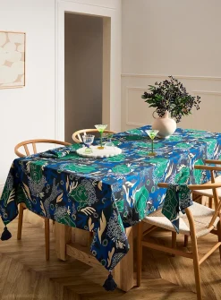 Tasselled colourful tablecloth