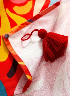 Tasselled colourful tablecloth