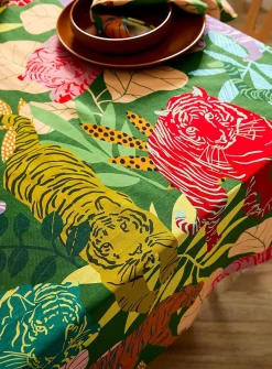 Tasselled colourful tablecloth