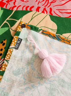 Tasselled colourful tablecloth
