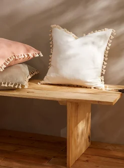 Tasselled linen cushion cover