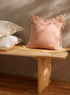 Tasselled linen cushion cover
