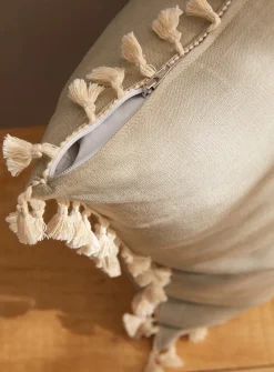 Tasselled linen cushion cover