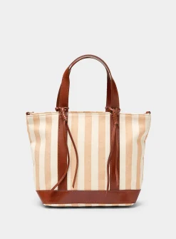 Tasselled striped small tote bag