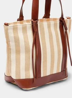 Tasselled striped small tote bag