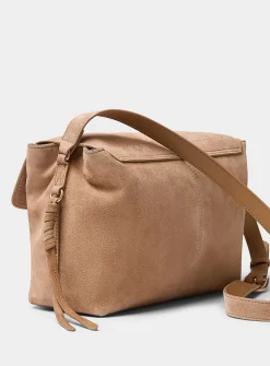 Tassled square suede crossbody bag