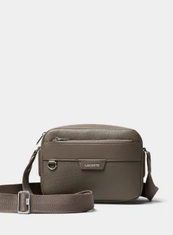 Taupe grained leather reporter bag