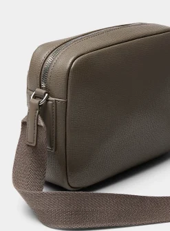 Taupe grained leather reporter bag
