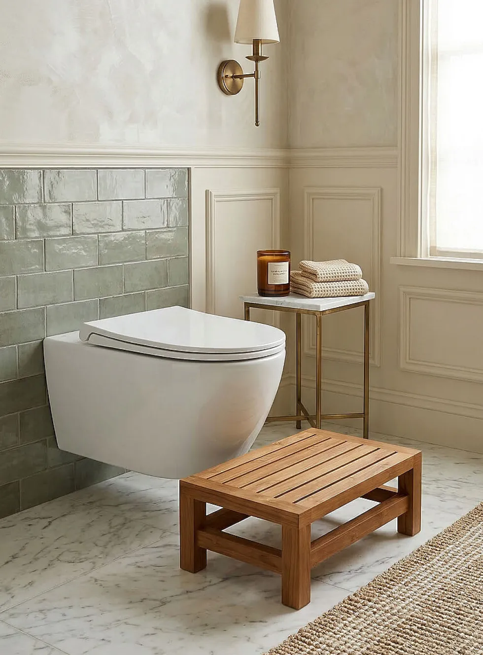 Teak wood bathroom footrest