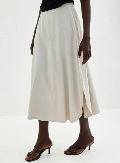 Technical fabric flared maxi skirt