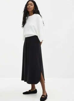 Technical fabric flared maxi skirt