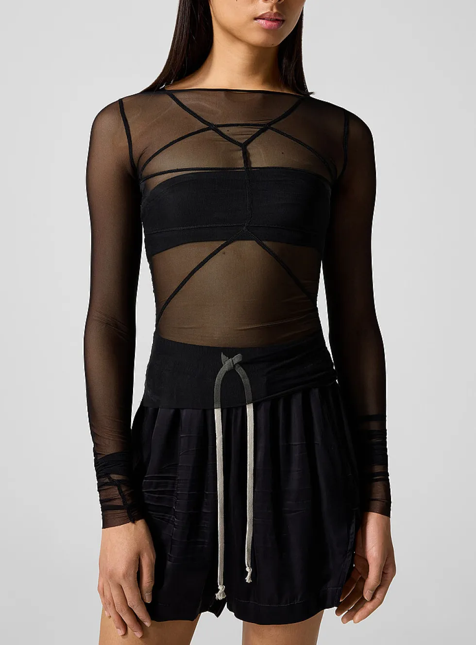 Temple sheer long-sleeve top