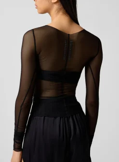Temple sheer long-sleeve top