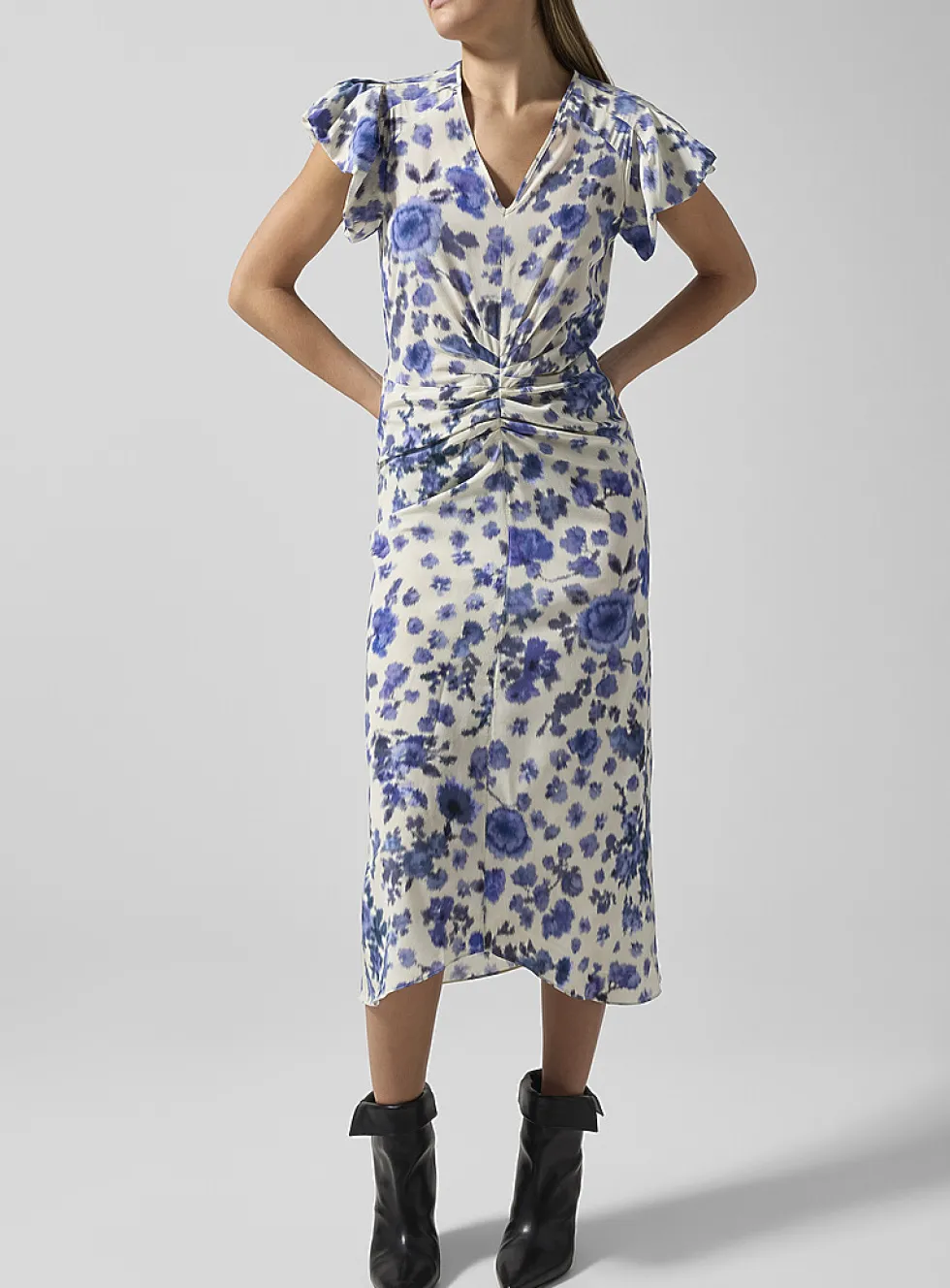 Terenae ruched silk dress