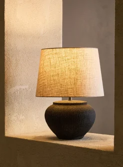 Terracotta table lamp and pure linen lampshade
